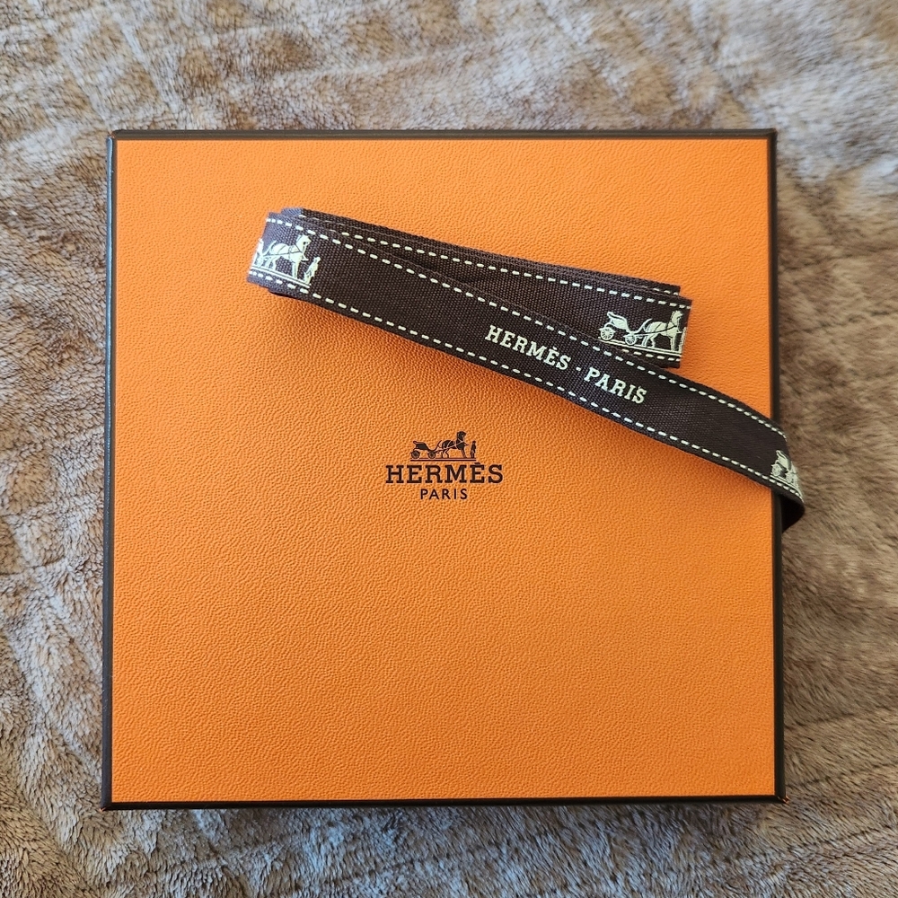 Hermes Gift Box Square & Ribbon Orange Brown Authentic